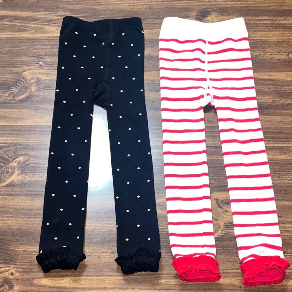 Ruffle Butts Black with Gold Dots & White with Red Stripes Leggings size 2-4T